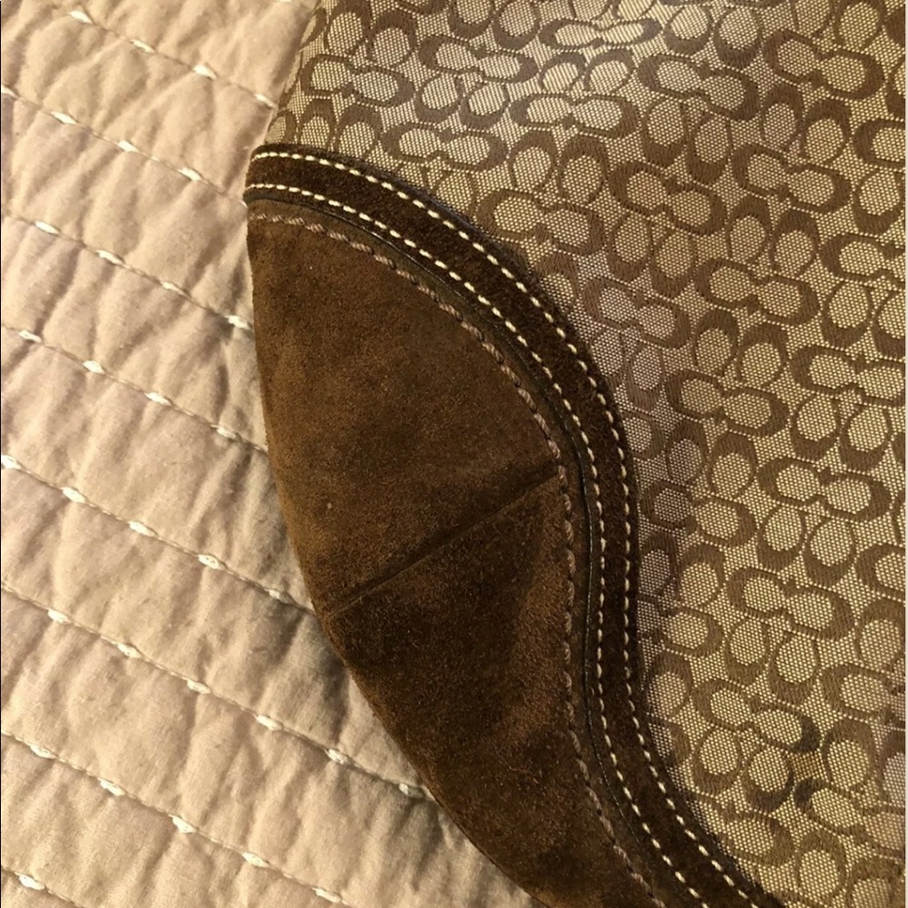 Coach Signature Logo Suede Womens Brown Tan Hobo Shoukder Bag Purse F0732-F10924 - Picture 6 of 12